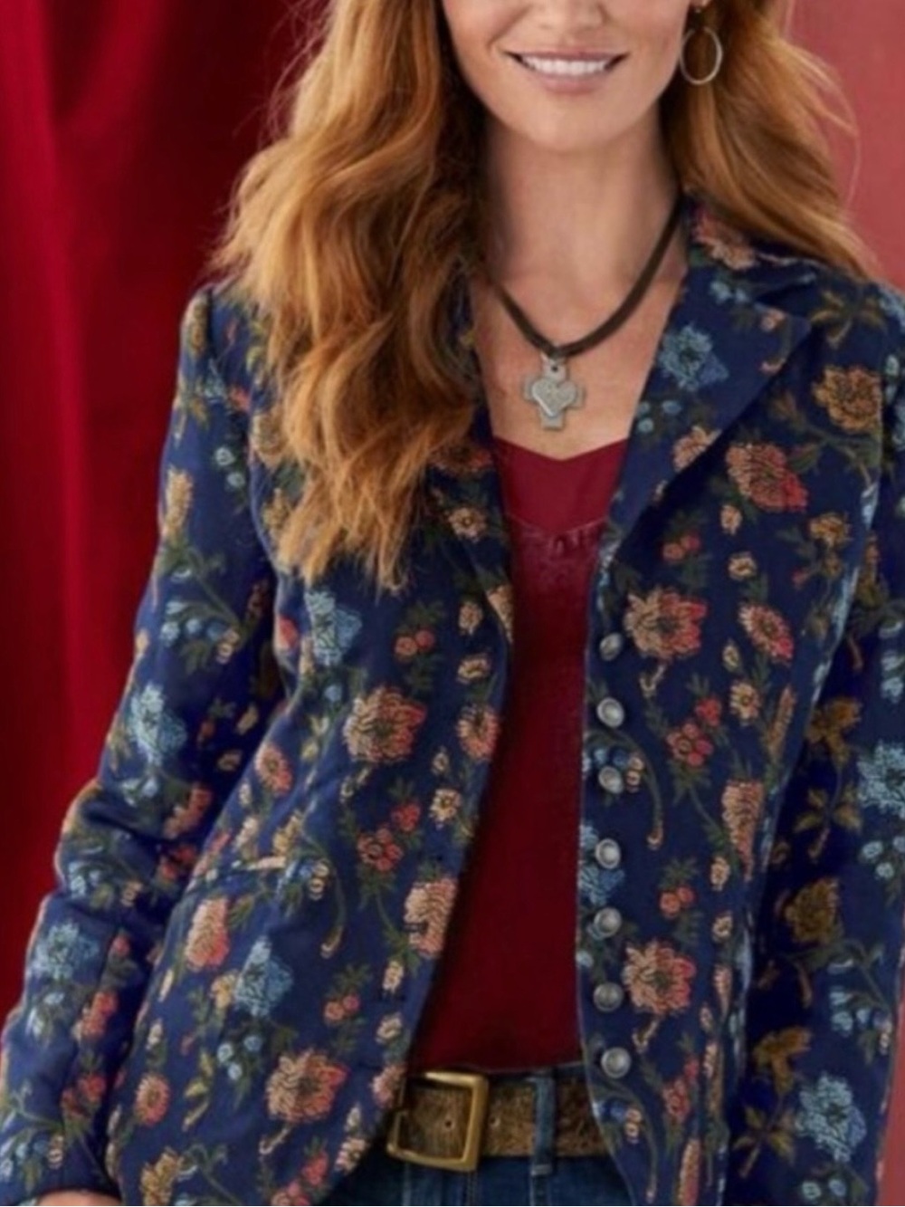 Sundance part wool blue floral blazer with elbow patches Alpine Coast